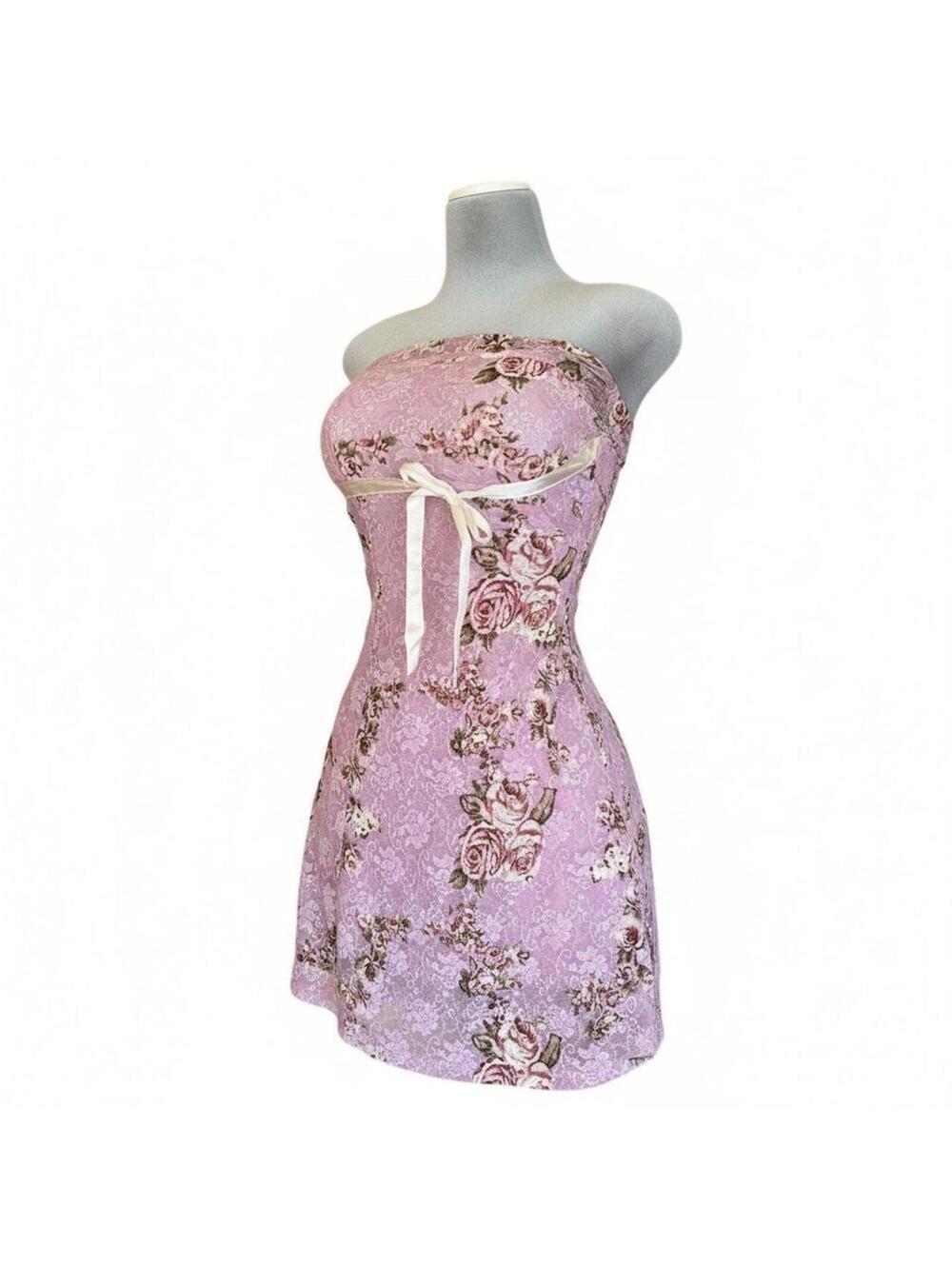 dusty rose mauve lace strapless dress